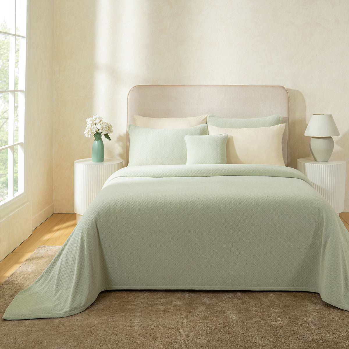 Blaize 100% Cotton Solid Weave Green Bed Cover