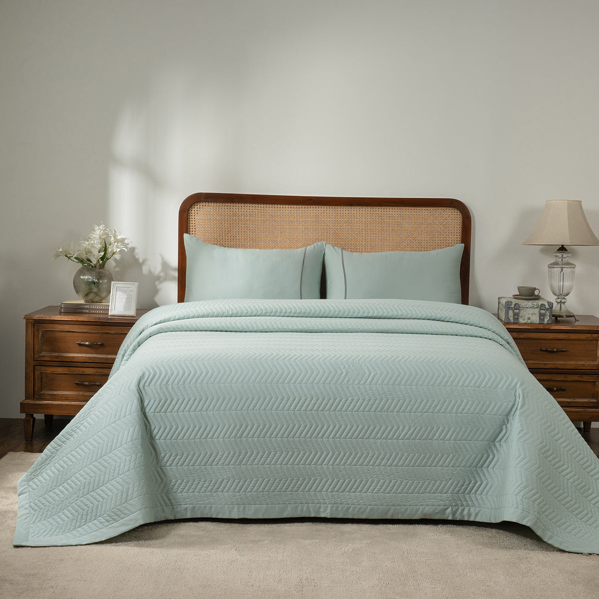 Colorart Penelope AC Quilt Set/Quilted Bed Cover Set/Comforter Misty Aqua
