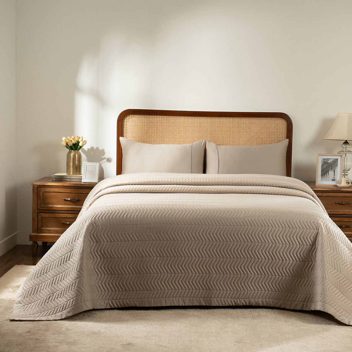 Colorart Penelope AC Quilt Set/Quilted Bed Cover Set/Comforter Sandshell
