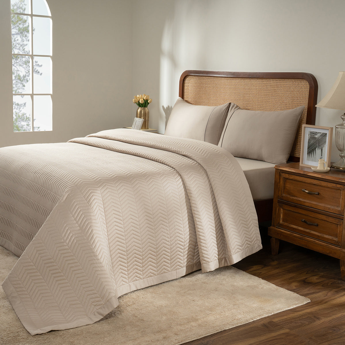Colorart Penelope AC Quilt Set/Quilted Bed Cover Set/Comforter Sandshell