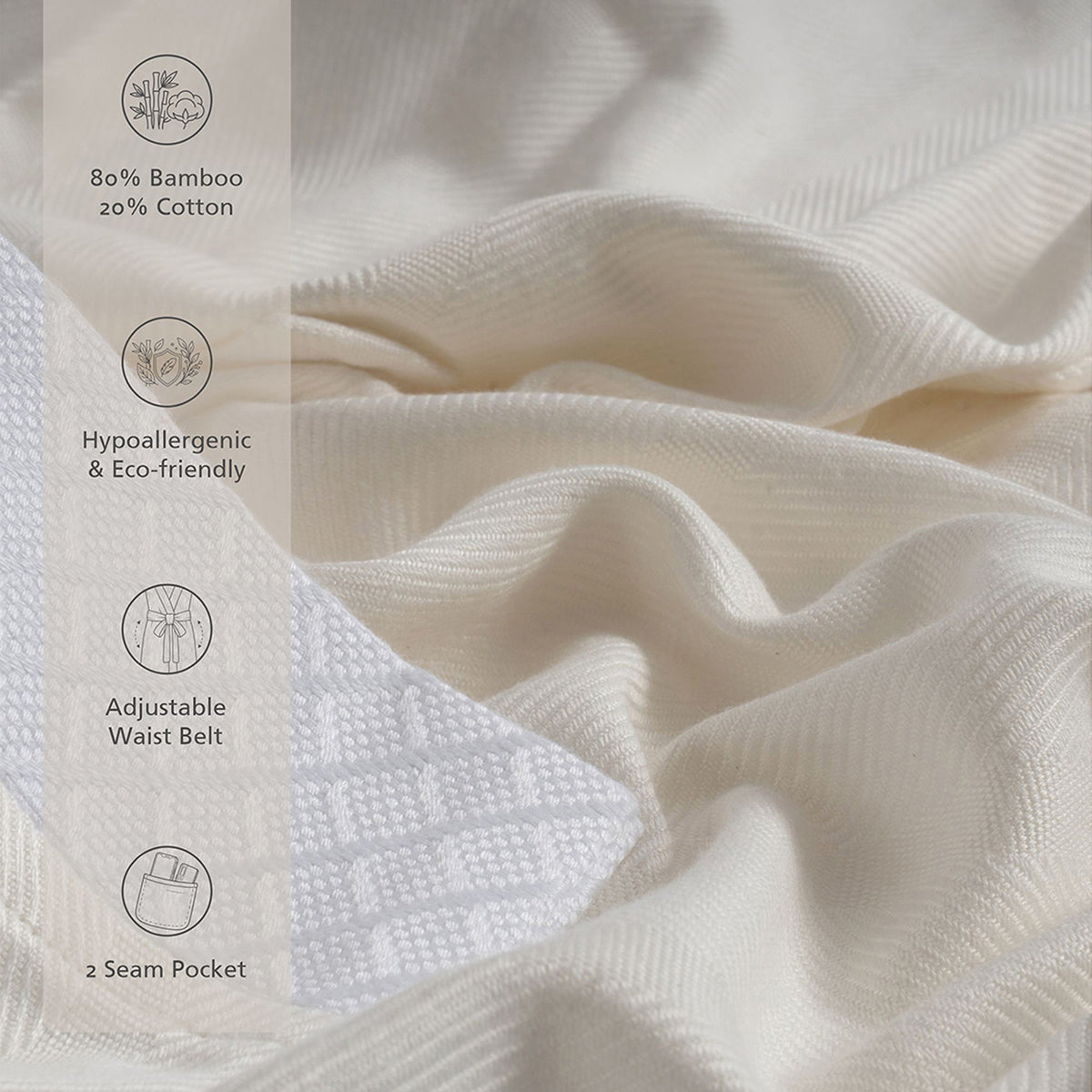 Bamboo Bath Robe Soft and Highly Absorbent Serene Haven Erika Off White
