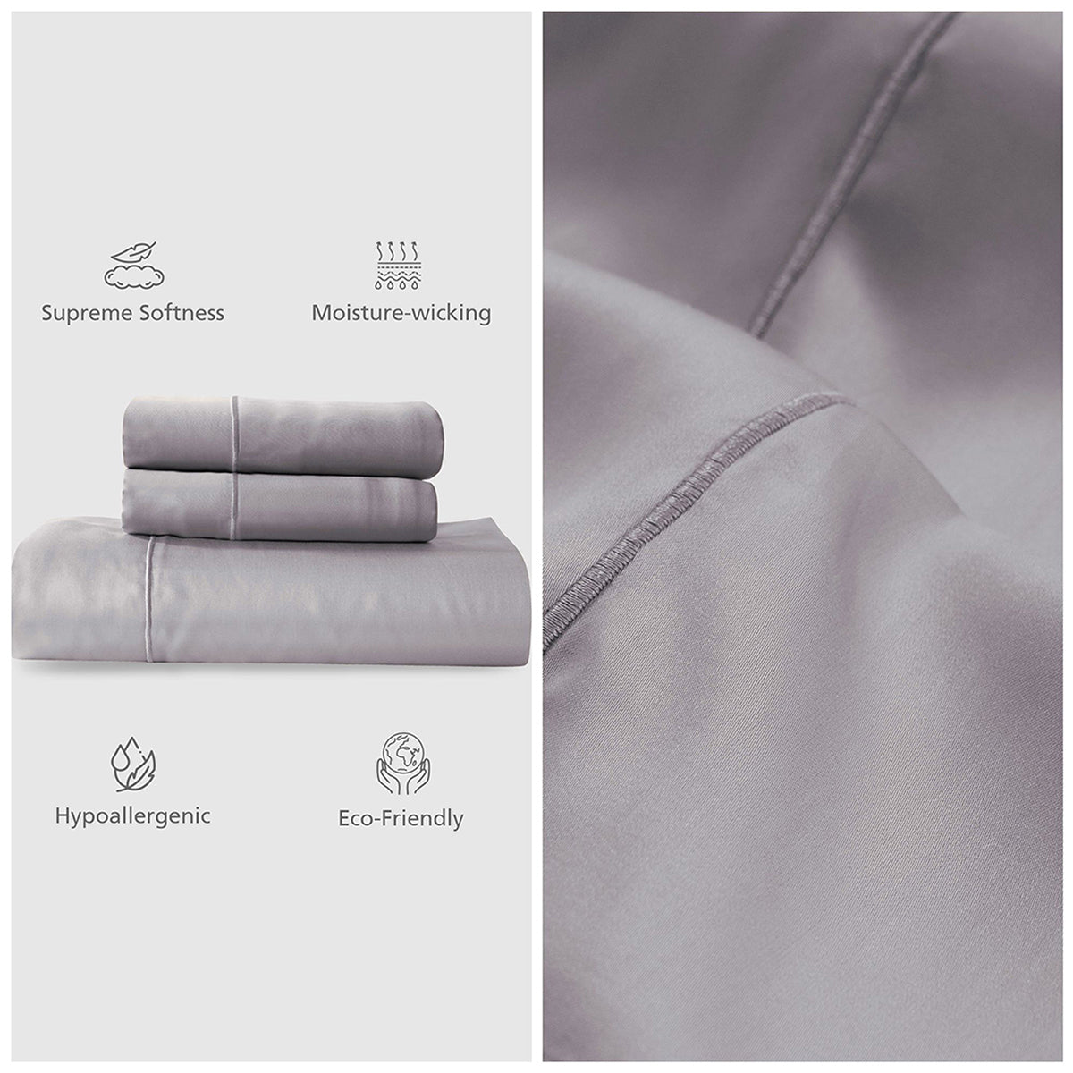 100% Tencel™ Solid Bedsheet with Pillow Case Serene Haven Noemi Grey