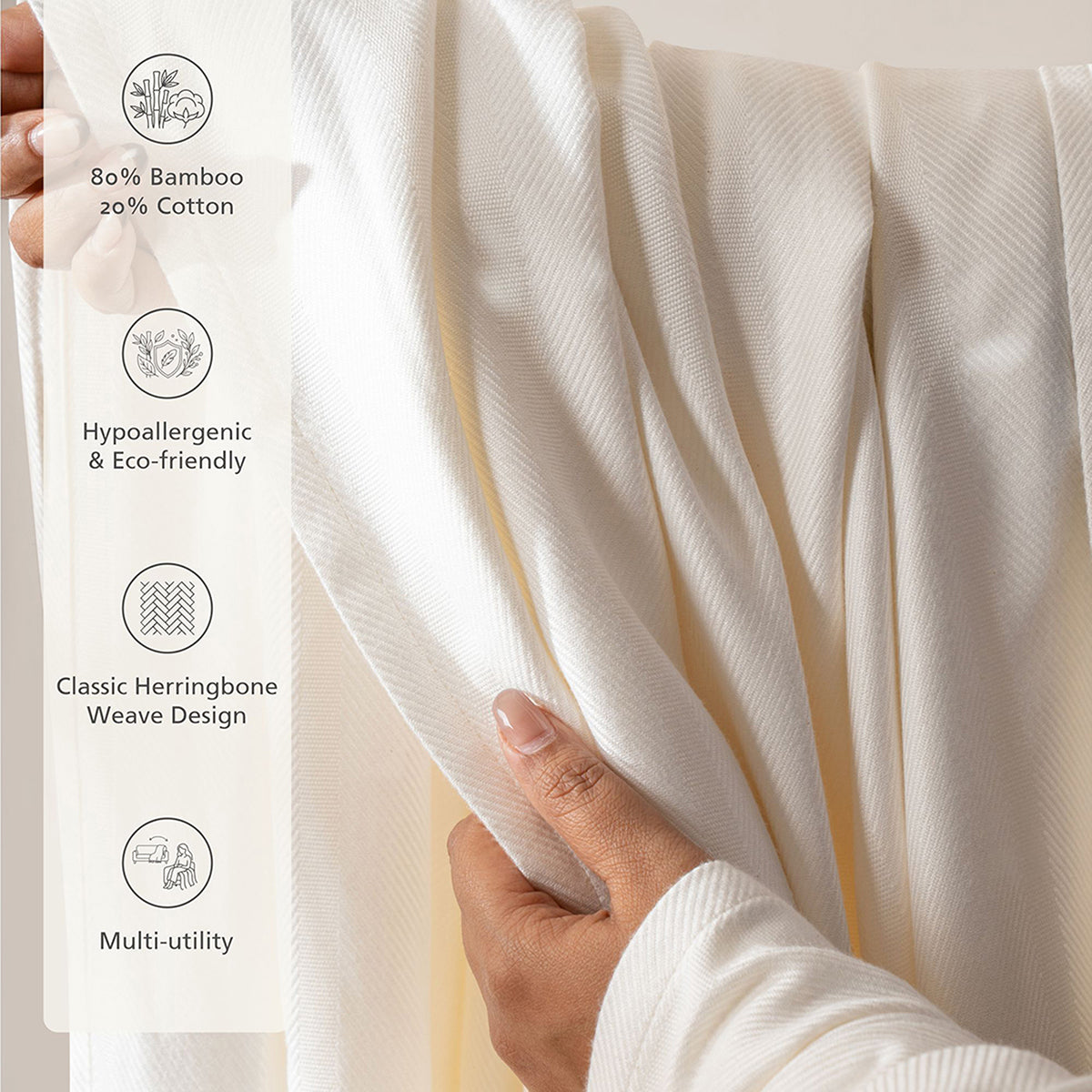 Bamboo Throw Super Soft and Hypoallergic & Eco Freindly Serene Haven Erika Off White