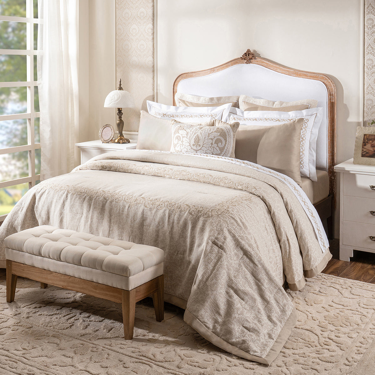 Luxe Elegance Twist Damask 10 Pcs Quilt Set Silver Grey