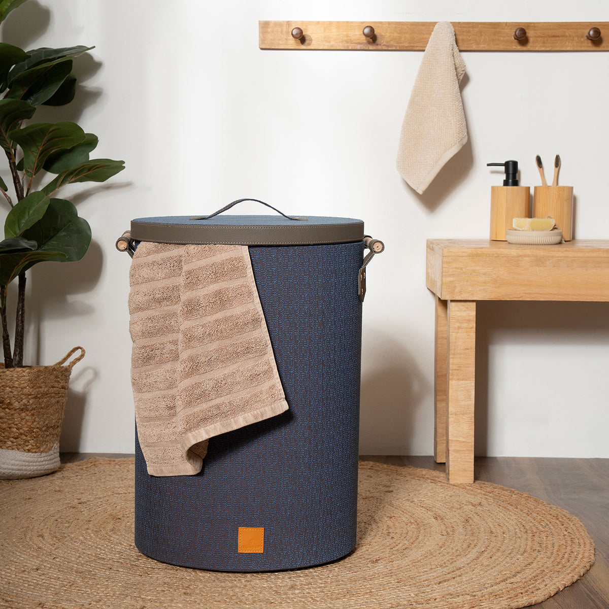 Laundry Basket Wedge Wood Blue 36X36X49.5CM Hazen