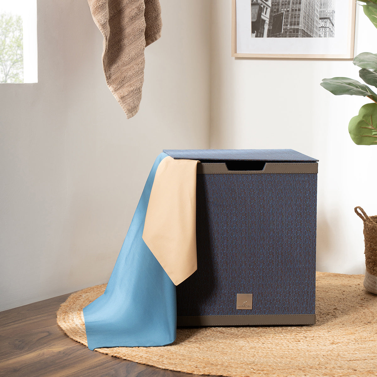 Laundry Basket Wedge Wood Blue 35.5X35.5X40.5CM Calenthe
