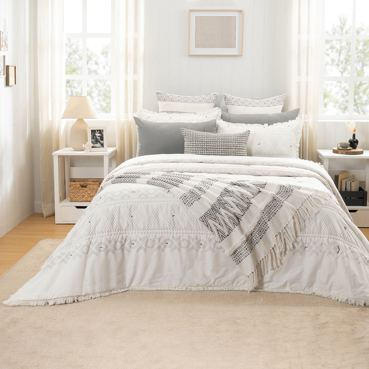 Quilt Set Grey Channel Stitch 11Pcs Set Rurban Transit