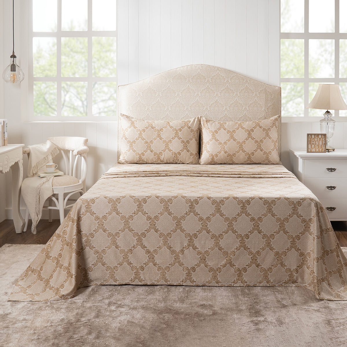 Bedsheet with Pillow Case 100% Cotton Gold Damascene Imperial Grace