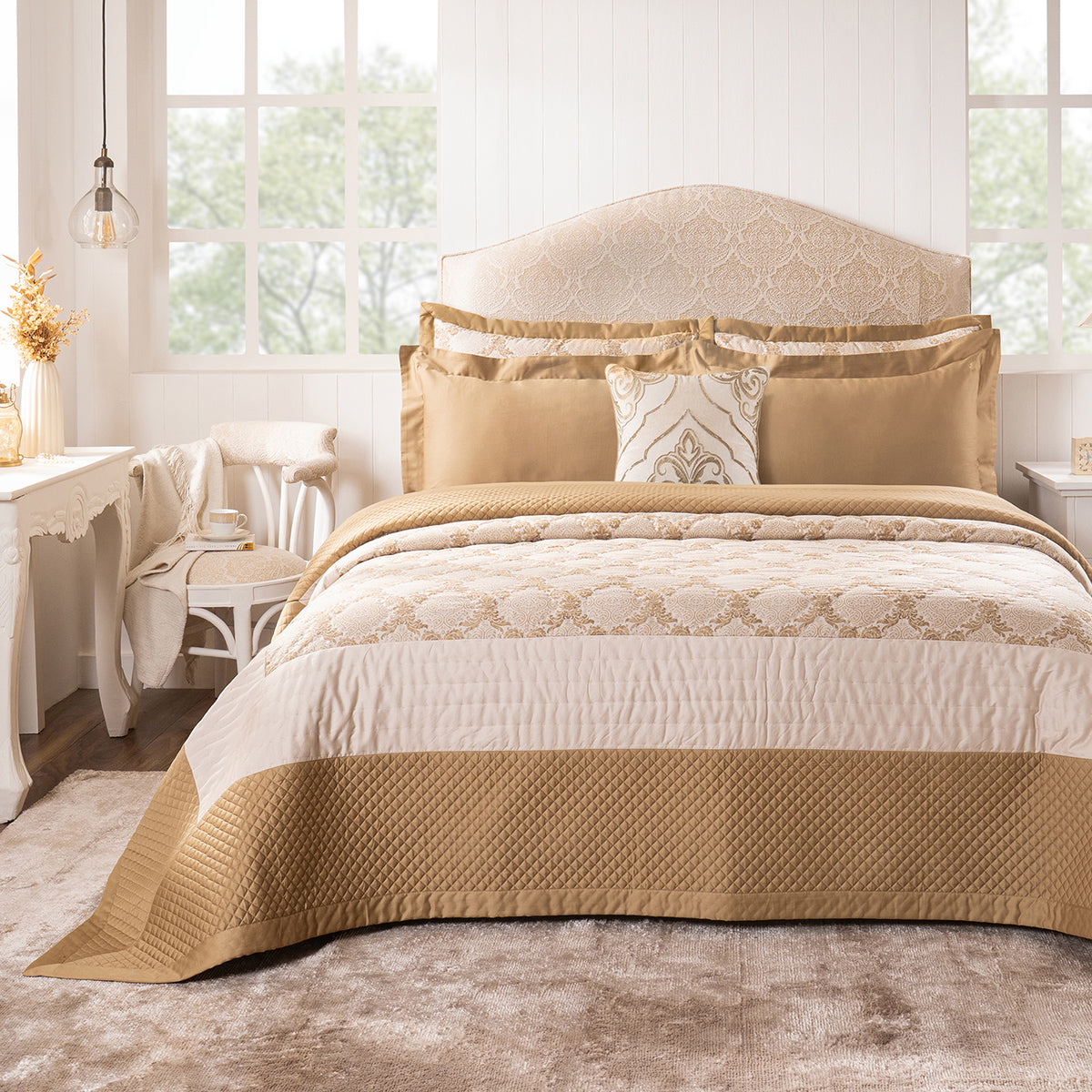 Quilt Set 100% Cotton 8Pcs Gold Damascene Imperial Grace