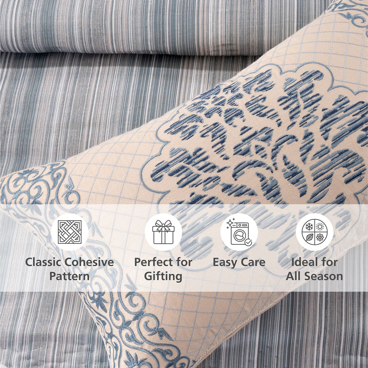 Quilt Set 100% Cotton 8Pcs Blue Veloura Imperial Grace