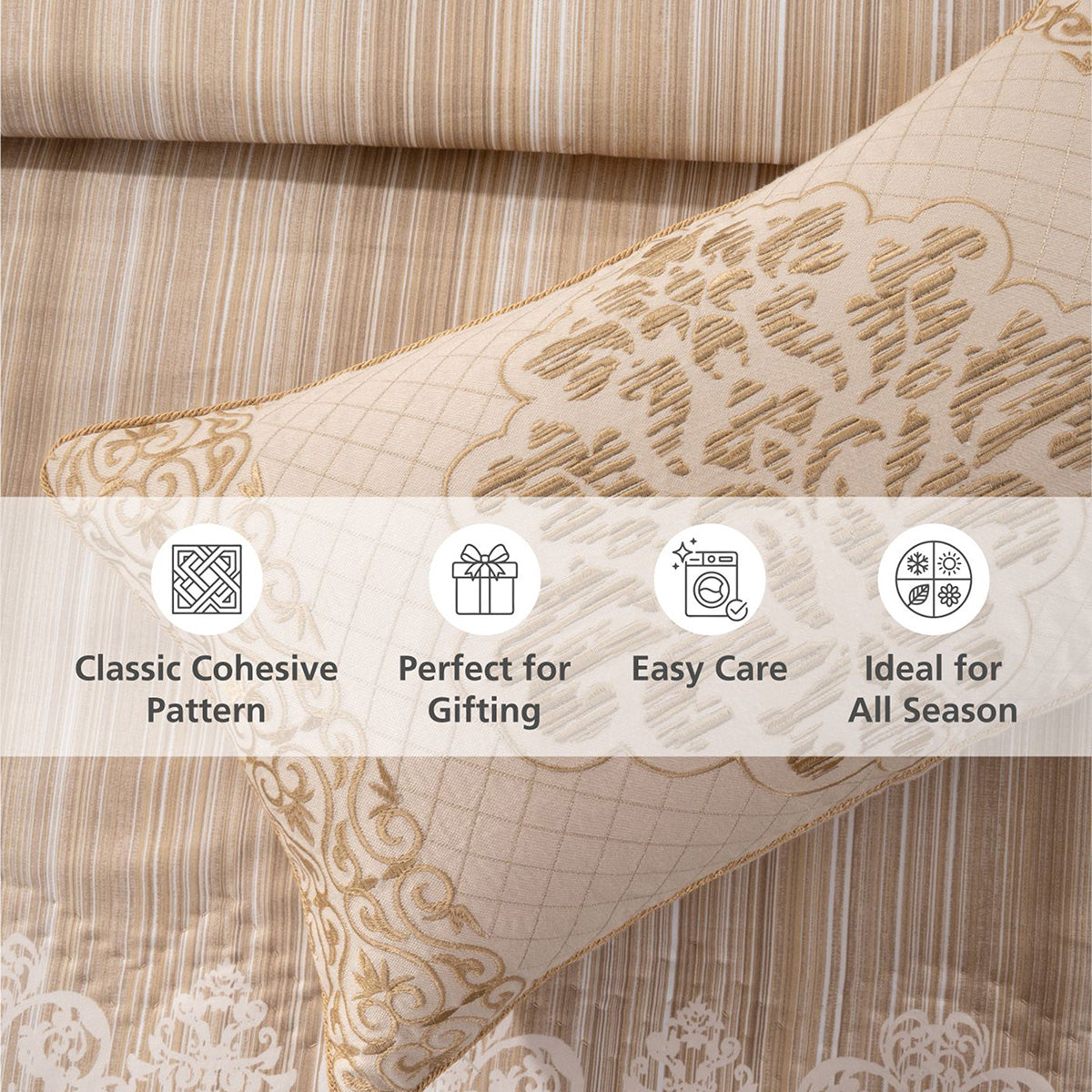 Quilt Set 100% Cotton 8Pcs Gold Veloura Imperial Grace