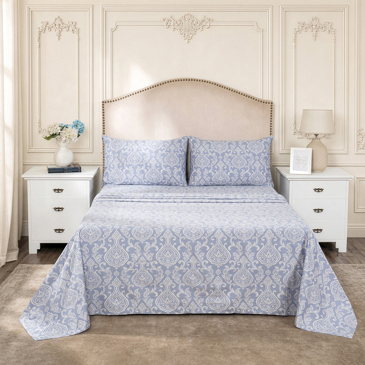 Bedsheet with Pillow Case Blue 100% Cotton Imperio