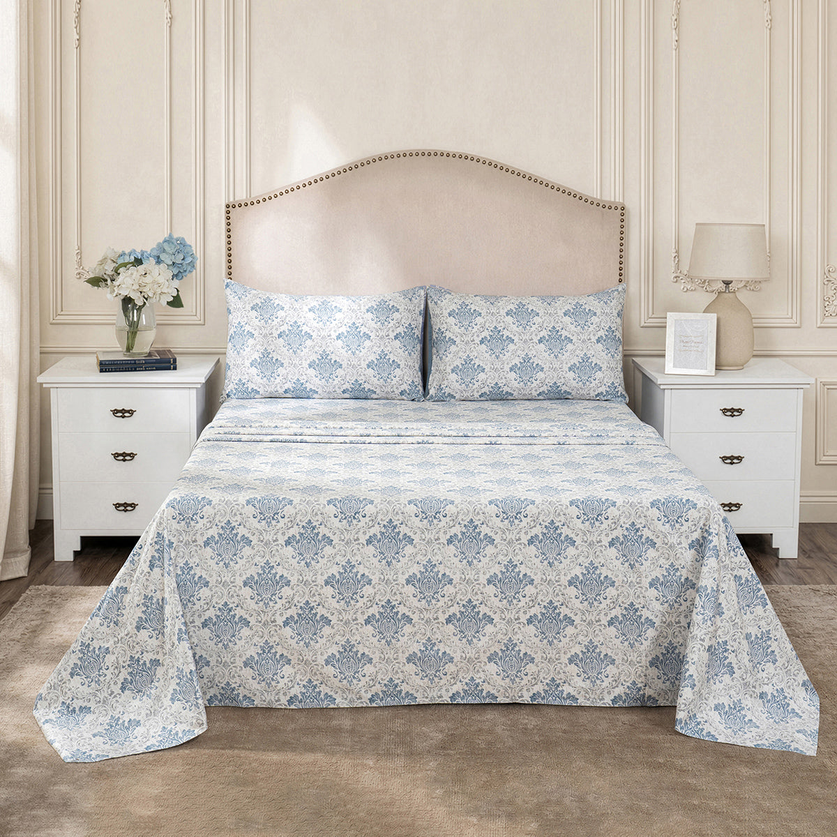 Bedsheet with Pillow Case Blue 100% Cotton Montclair