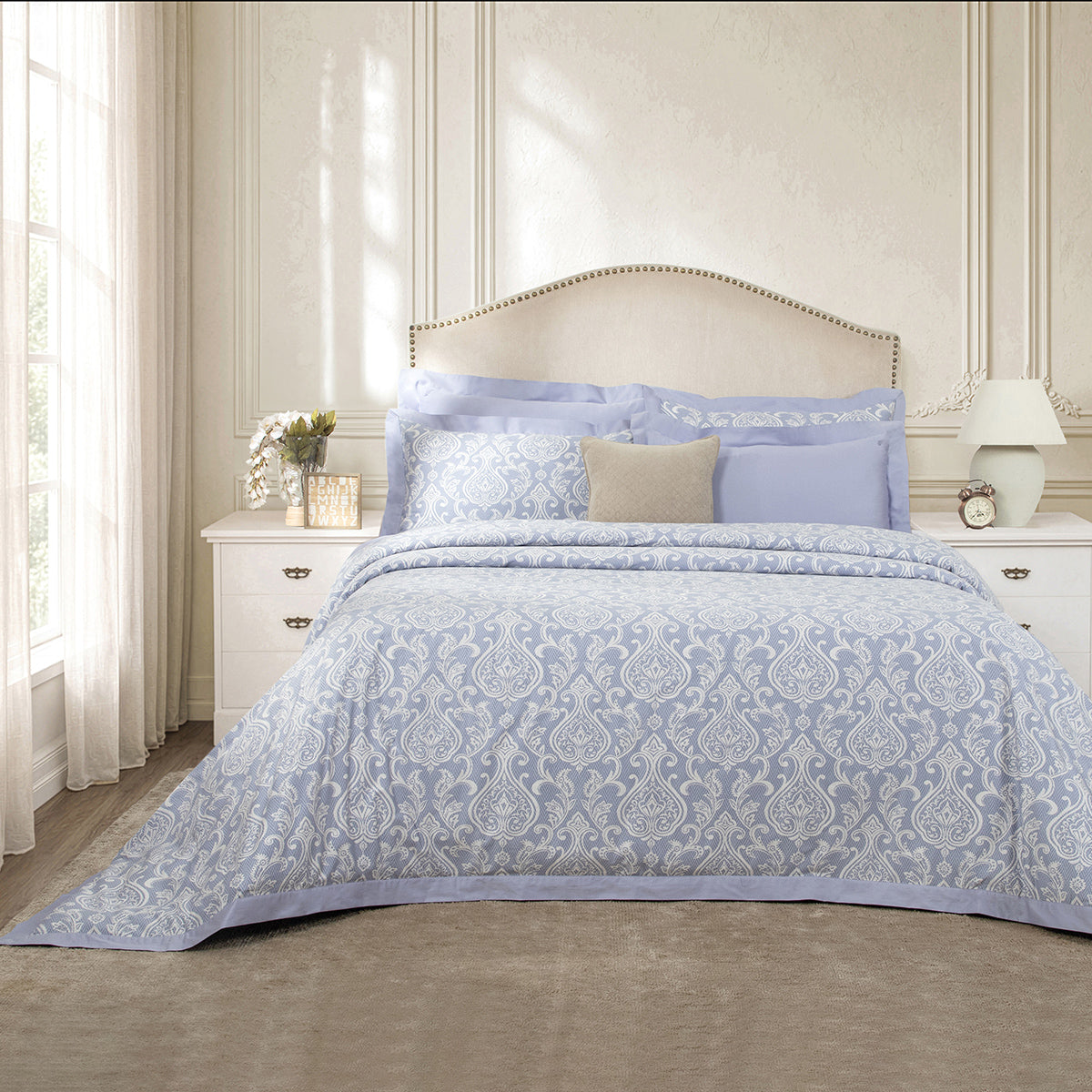 8 Pcs Duvet Cover Set 100% Cotton Blue Imperio