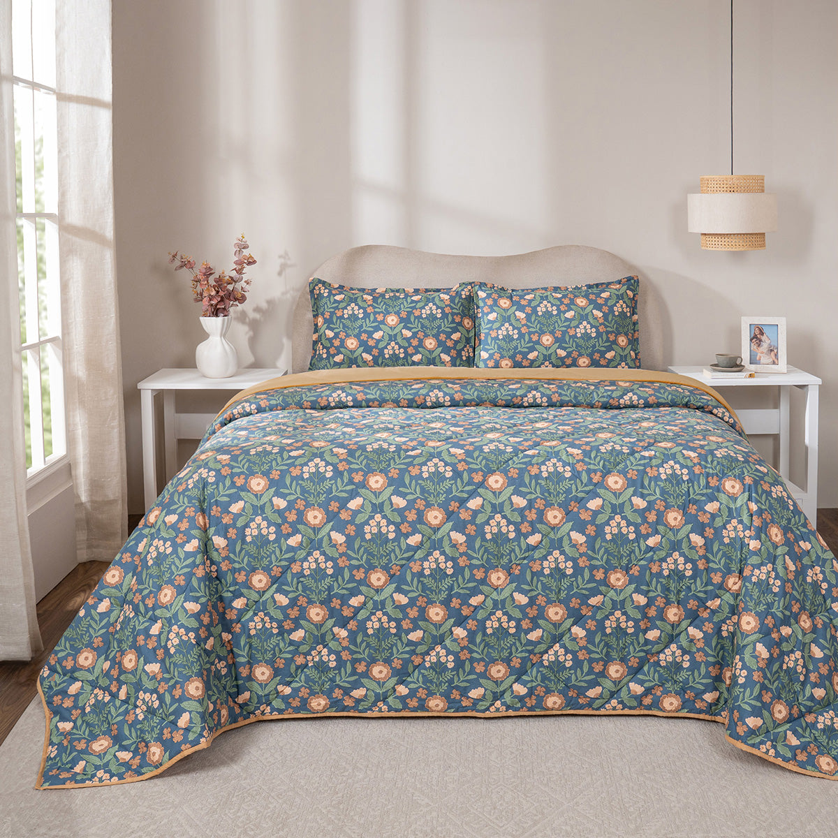 Quilt Set 4 Pcs Set Verdant Heritage Garden Teal