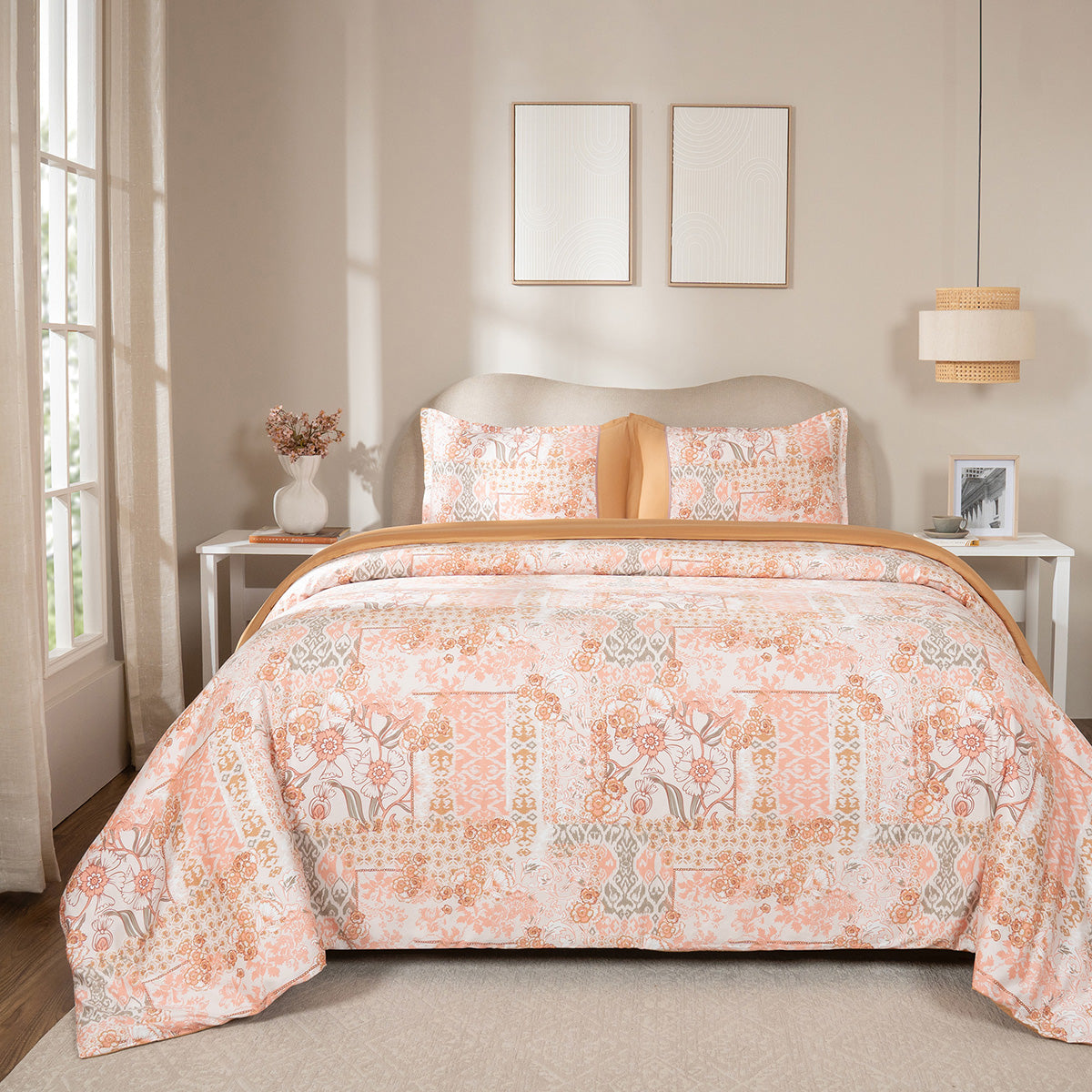 Duvet Cover with Pillow Case 100% Cotton Ethereal Floral Heritage Garden Dusty Coral