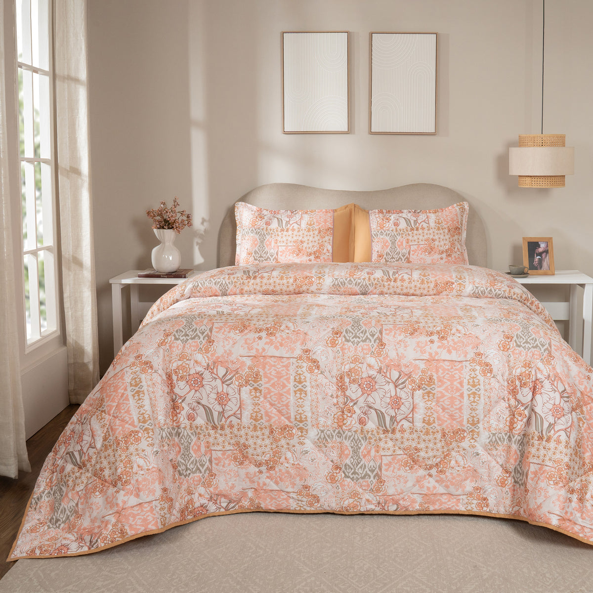 Quilt 300GSM 100% Cotton Shell Ethereal Floral Heritage Garden Dusty Coral