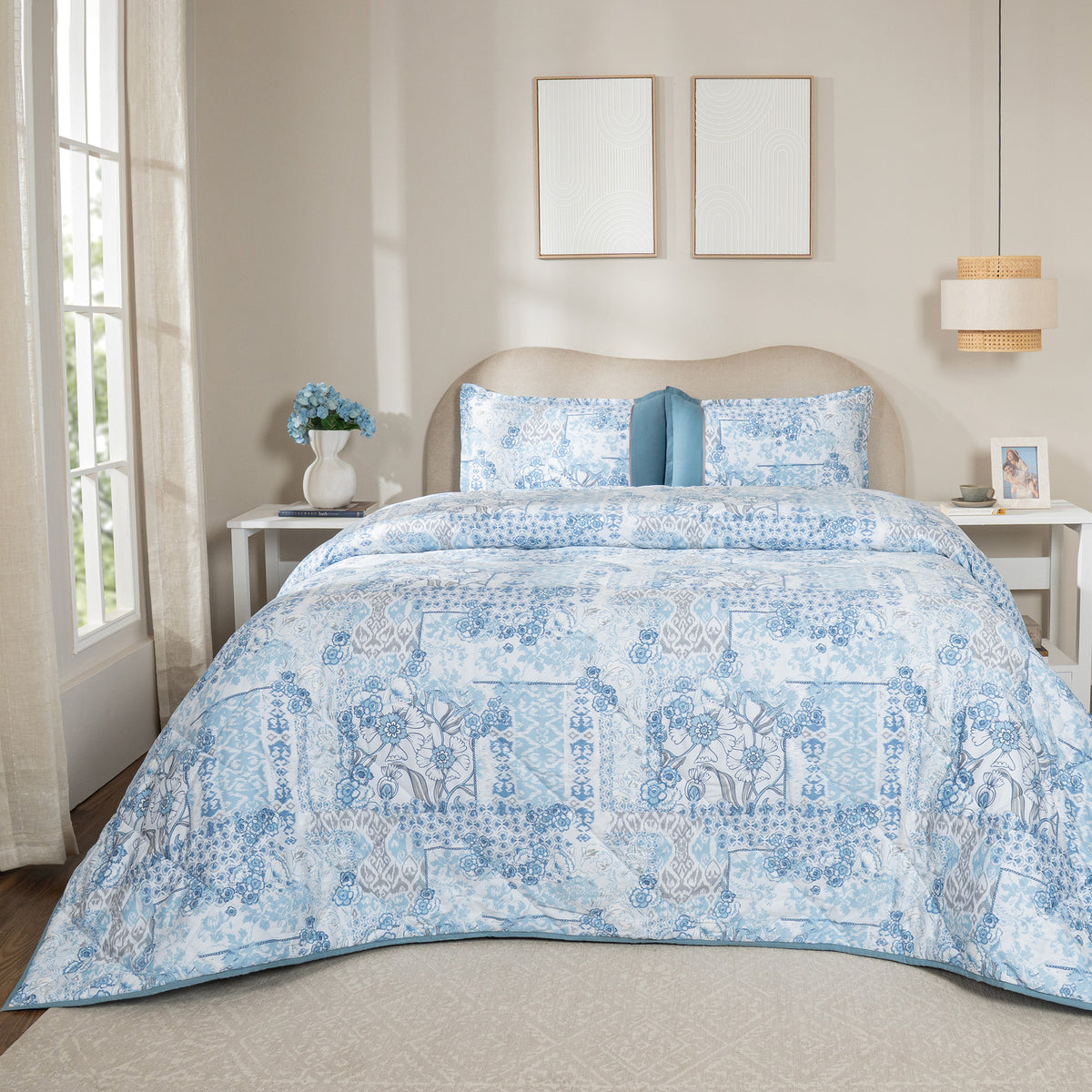 Quilt 300GSM 100% Cotton Shell Ethereal Floral Heritage Garden Forever Blue