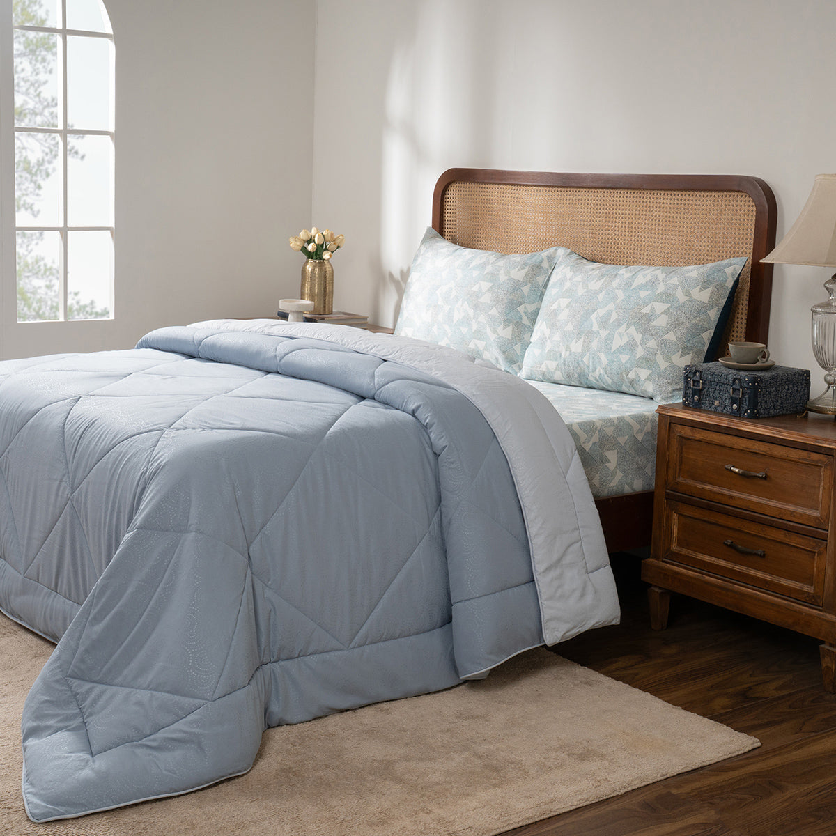 Quilt Set Ideal For Gifting Gravel Quilt Set Ornate Blue/Light Ornate Blue