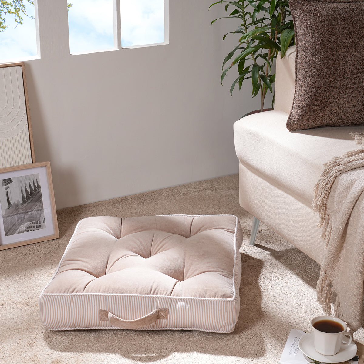 Floor Cushion Solid Fabric 100% Cotton Elevate the space Nomad Nest Beige