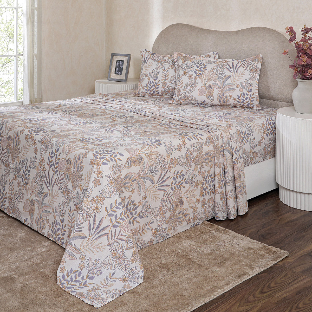 Hermosa Botanic Bloom Garden Muse 100% Cotton Printed Bedsheet with Pillow Case Yellow