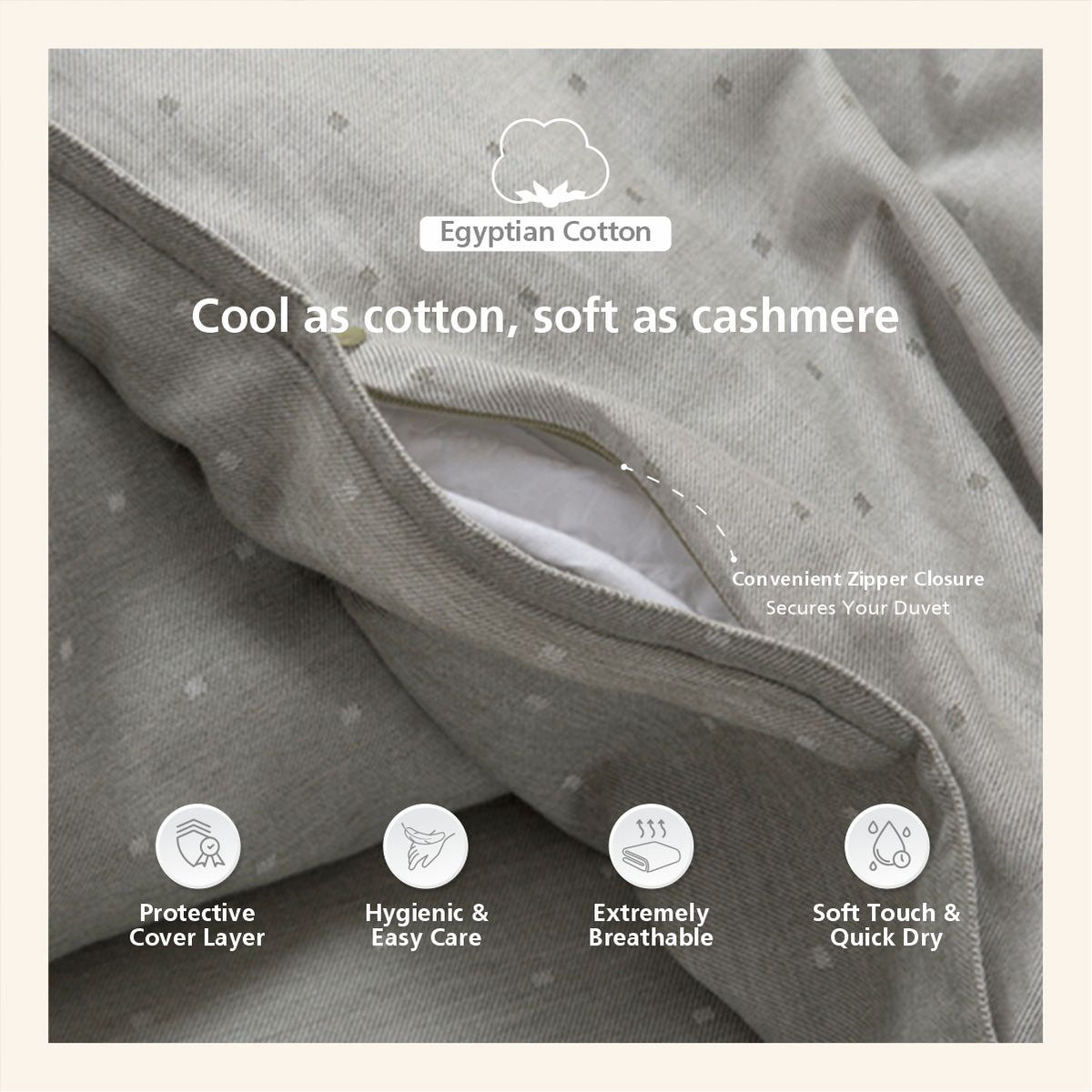 Muted Dot Reversible Made With Egyptian Cotton Ultra Soft Grey Duvet Cover with Pillow Case