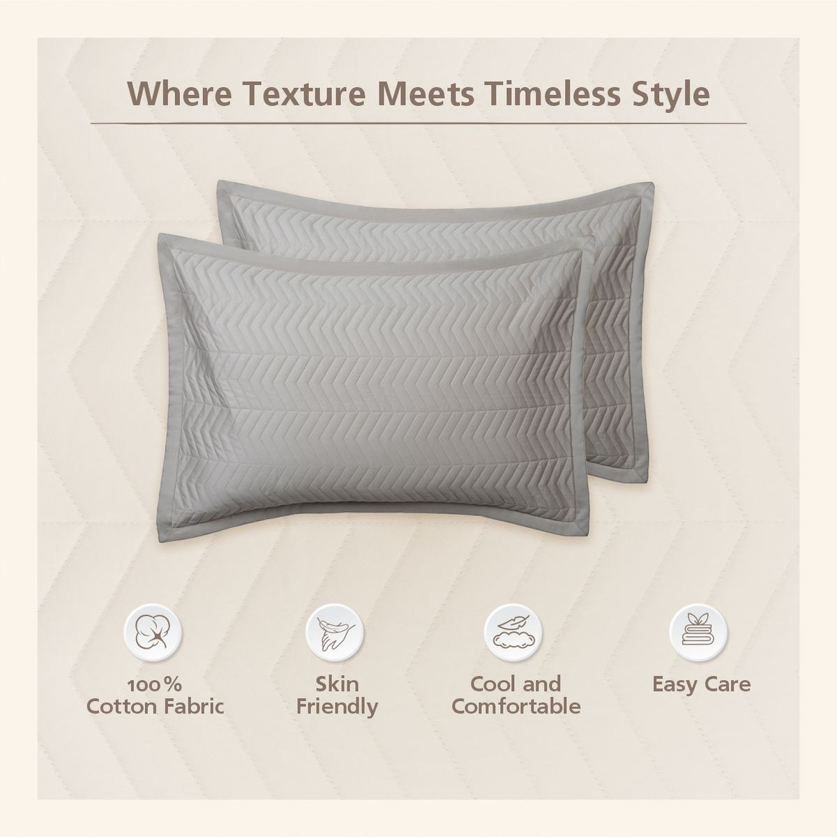 Colorart Penelope Quilted Pillow Sham Set of 2 Flint Grey