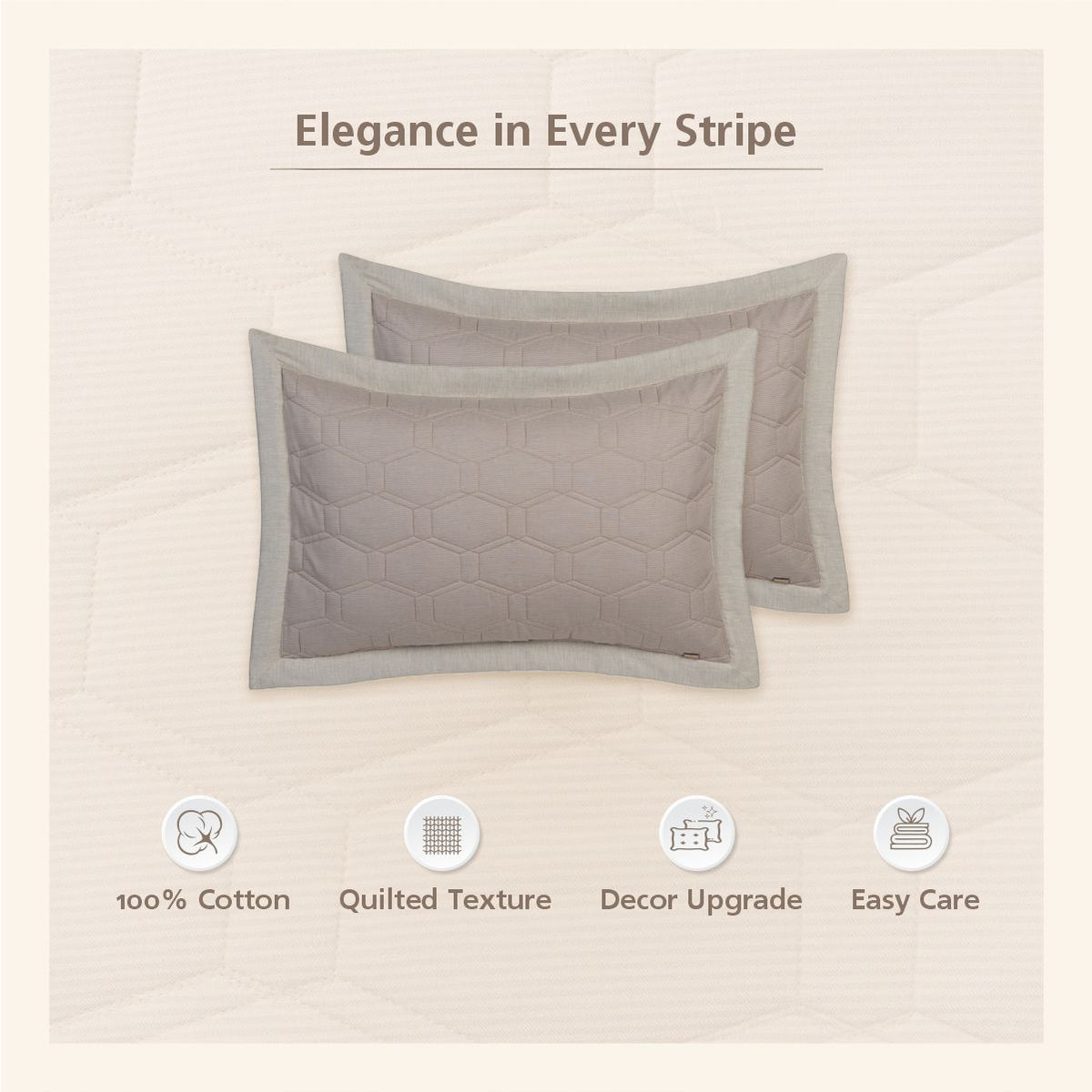 Pin Stripe Made With Egyption Cotton Ultra Soft Beige Pillow Sham Set