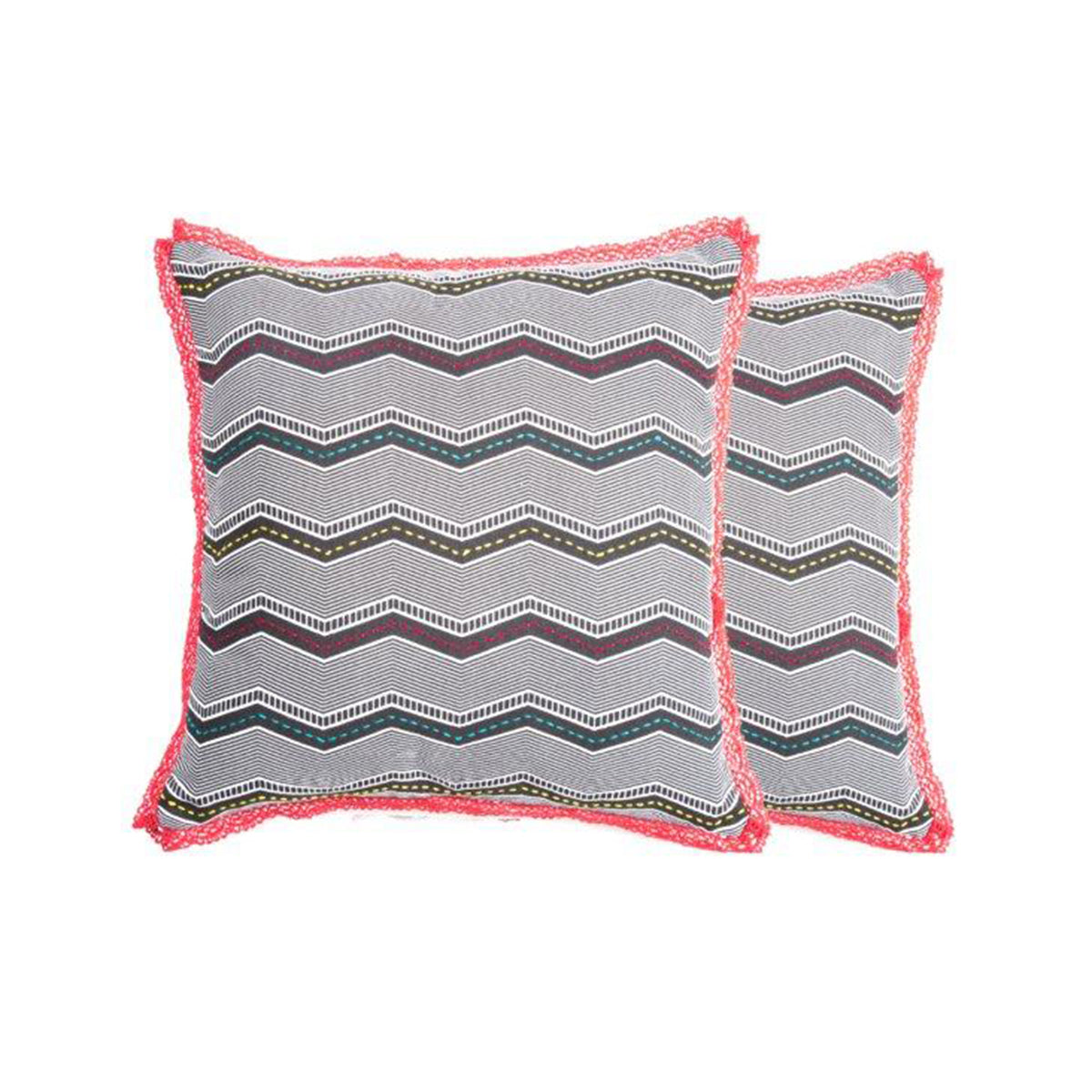 Maspar Chain Stitch Narrow Zig Zag 2PC Cushion Cover Set Black