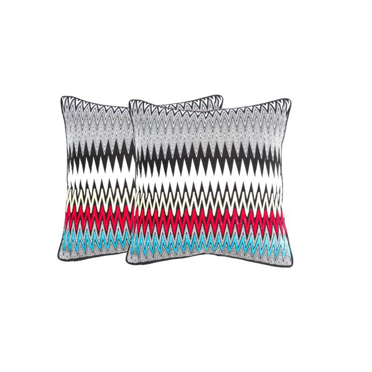 Maspar Chain Stitch Tribal Zig Zag 2PC Cushion Cover Set Black
