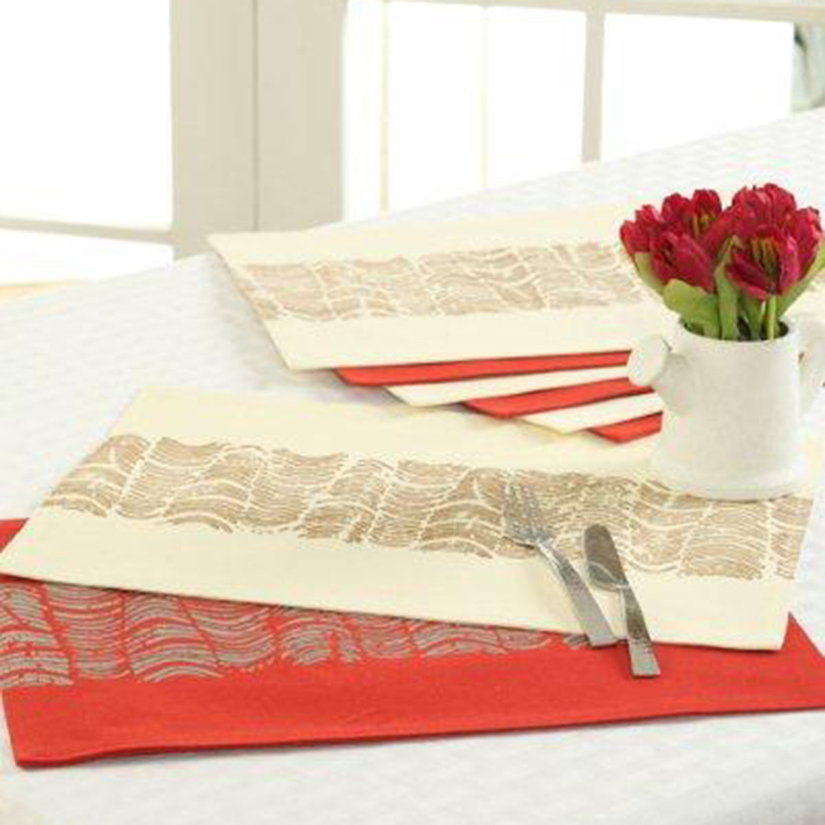 Maspar Broken Waves 100% Cotton Printed Placemat Set Beige