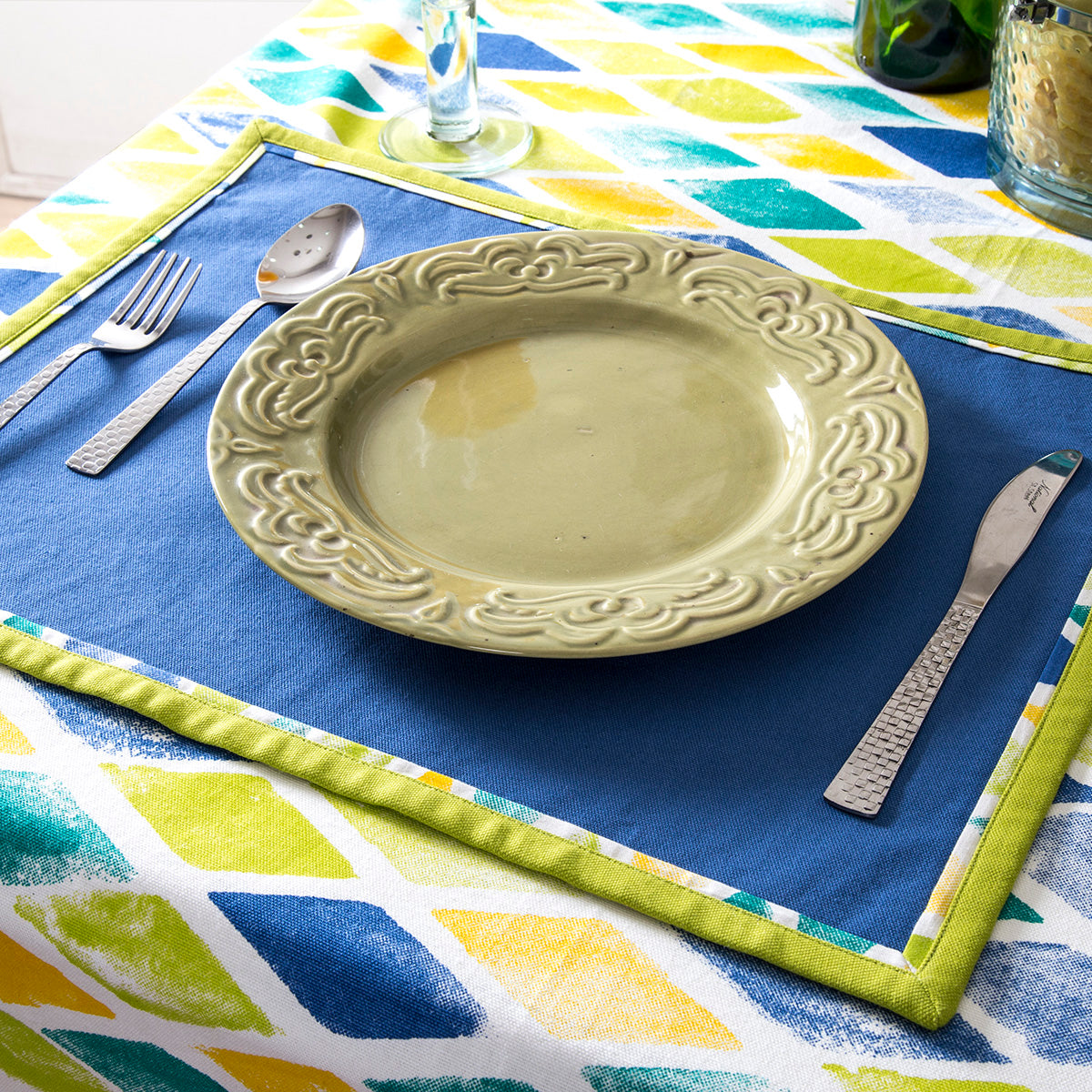 Maspar Exotica Print 100% Cotton Printed Table Cover Blue