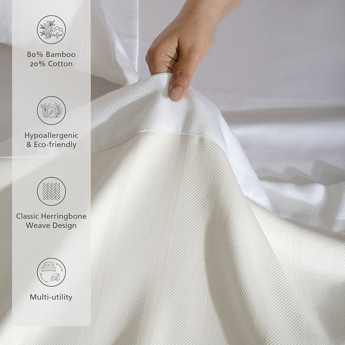 Bamboo Eco Friendly Soft Blanket/Bed Cover/Multi Cover Serene Haven Erika Off White