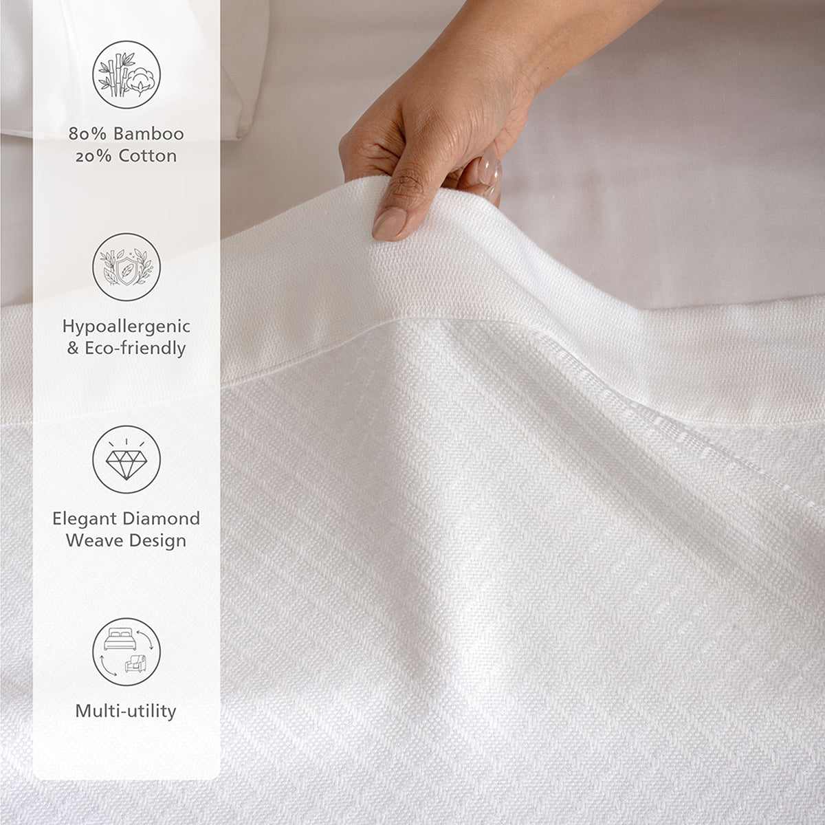 Bamboo Eco Friendly Soft Blanket/Bed Cover/Multi Cover Serene Haven Highlawn White
