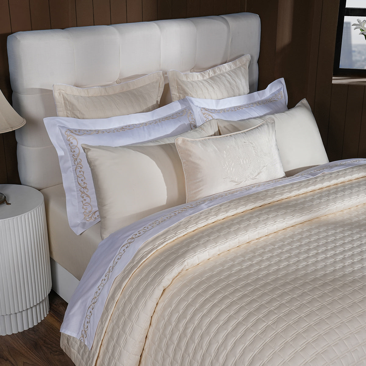 Chester Luxica Cream 11PC Quilt/Quilted Bed Cover Set