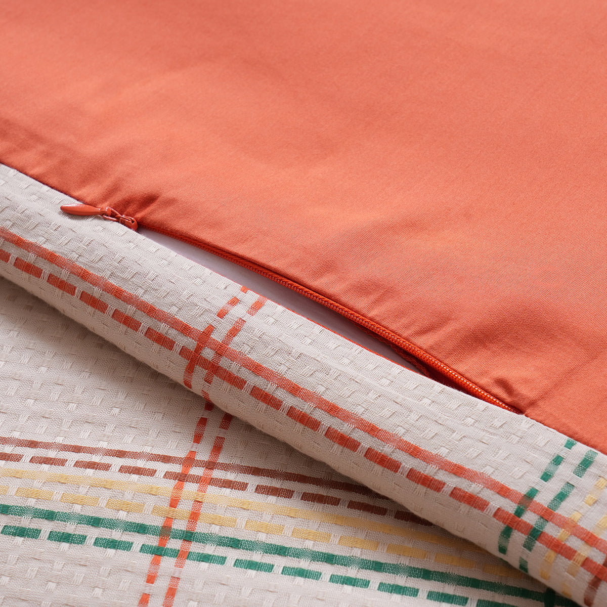 Eclectic Geo Mosaic Plaid Woven 100% Cotton Rust 8 pcs Duvet Cover Set