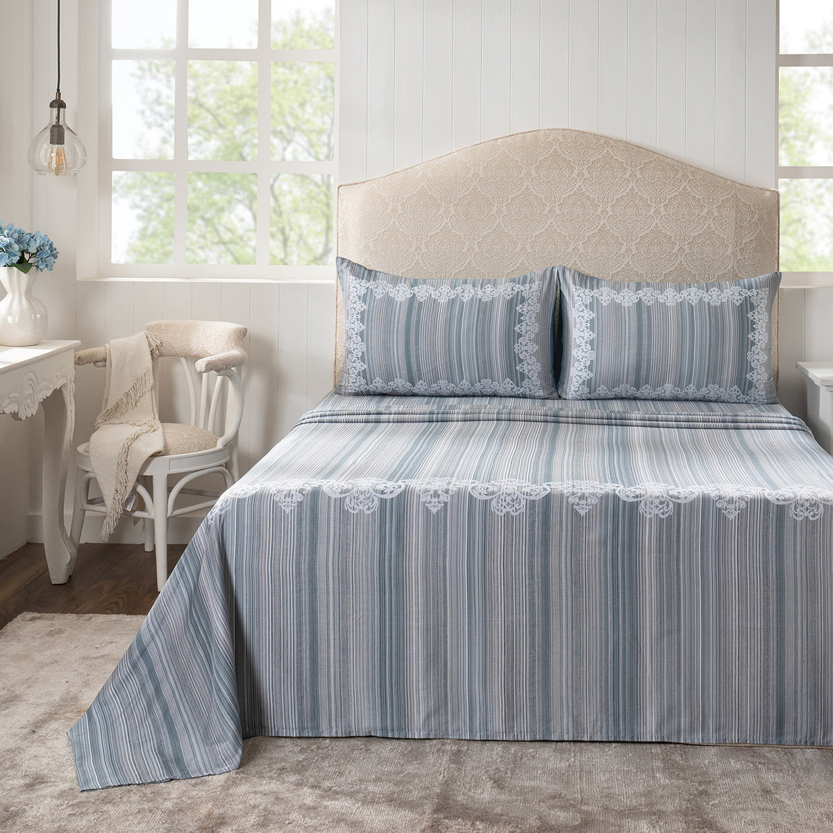 Bedsheet with Pillow Case 100% Cotton Blue Veloura Imperial Grace