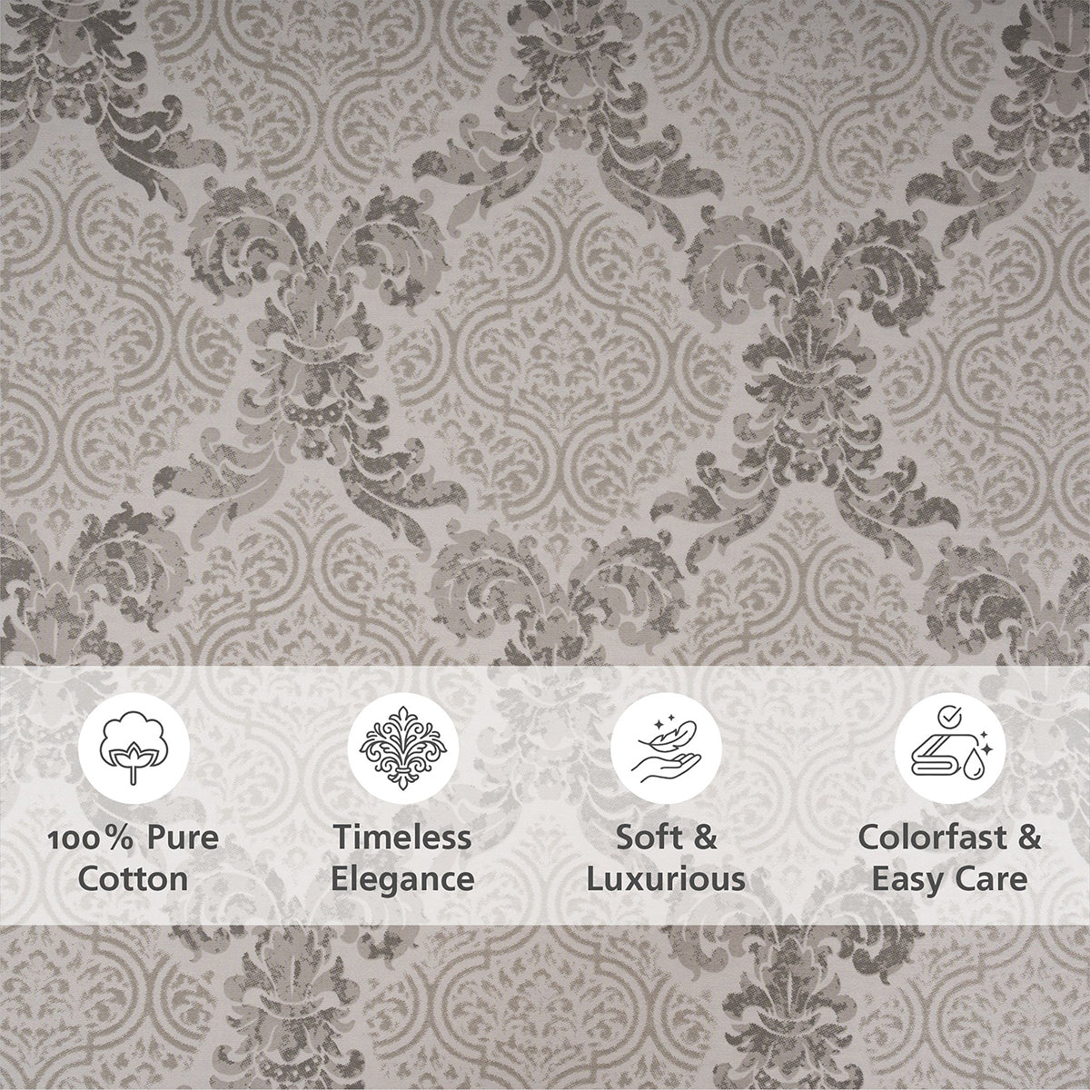 Bedsheet with Pillow Case 100% Cotton Grey Damascene Imperial Grace