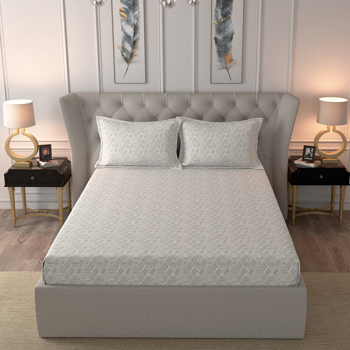 Glam Altice Printed 200 TC 100% Cotton Blue Bed Sheet