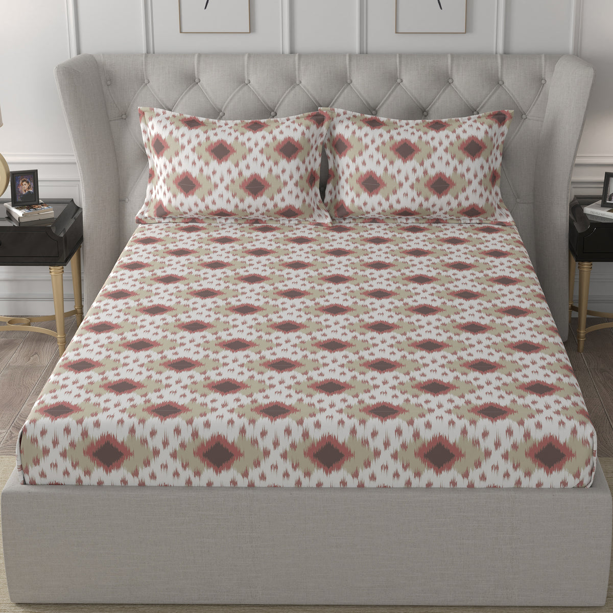 Florescence Arlen Printed 100% Cotton Red Bed Sheet with Pillow Case