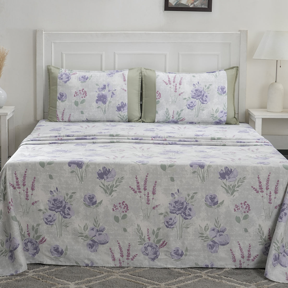 Optimist Bloom 200 TC Soft Rose 100% Cotton Printed Bed Sheet with Pillow Case
