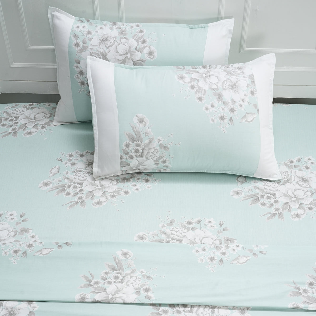 Royal Botanic Bloom Flora 200TC Aqua 100% Cotton Bed Sheet with Pillow Case