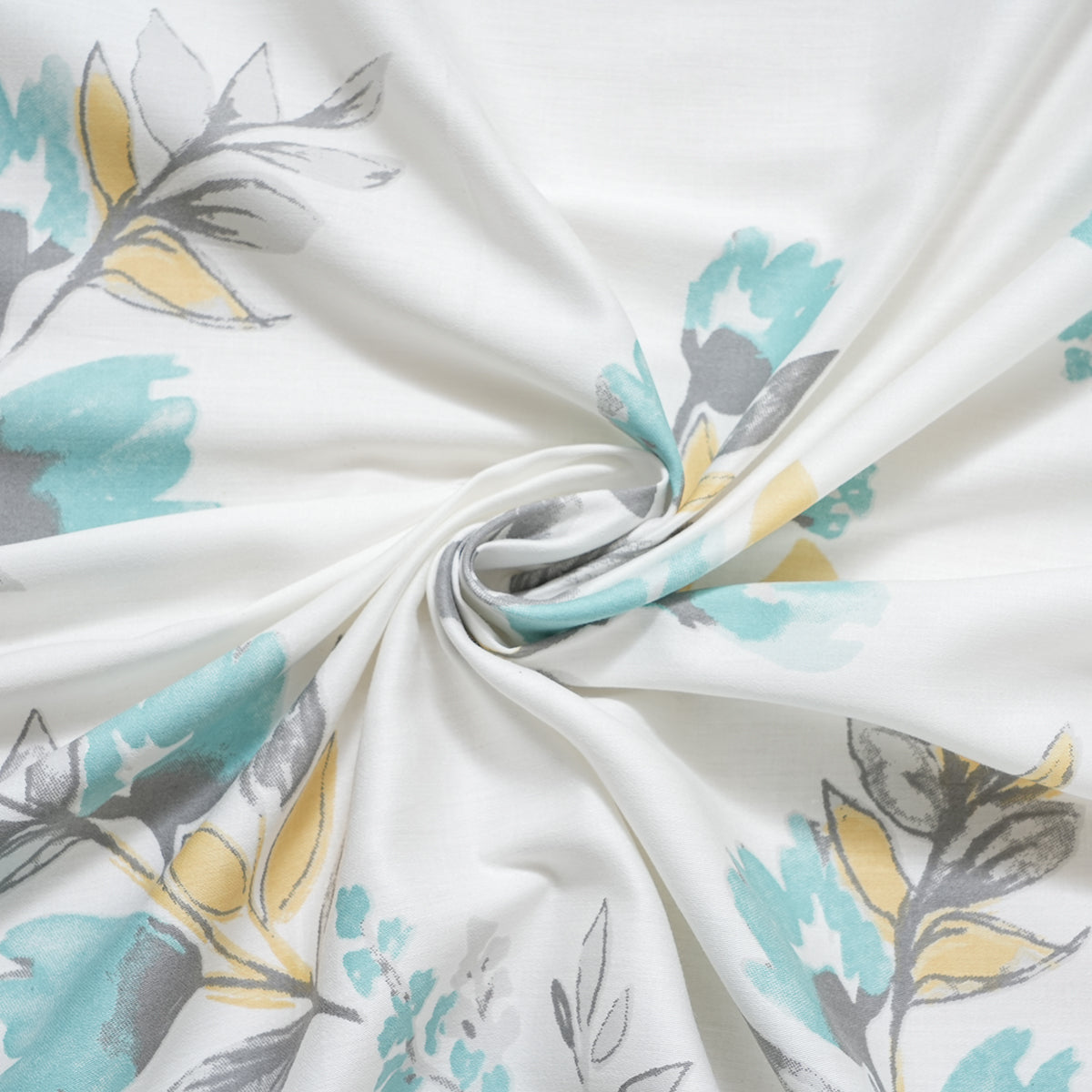 Royal Botanic 200 TC Painted Floral Blue 100% Cotton Bed Sheet With Pillow Case