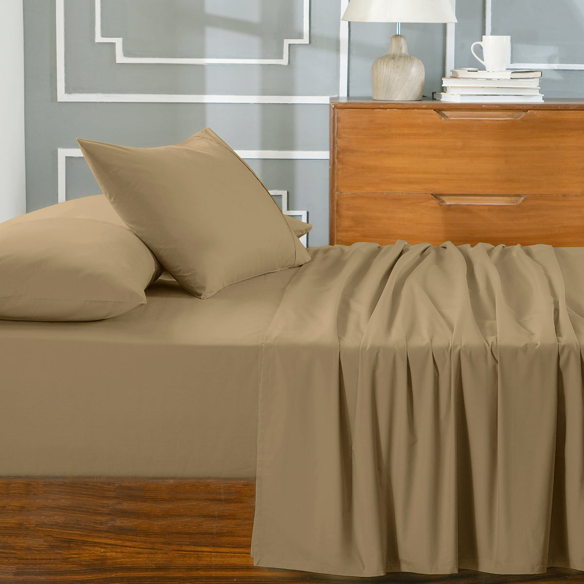 Slumber Plain Easy Care Percale 100% Cotton Yellow/Latte Crisp Bed Sheet with Pillow Case