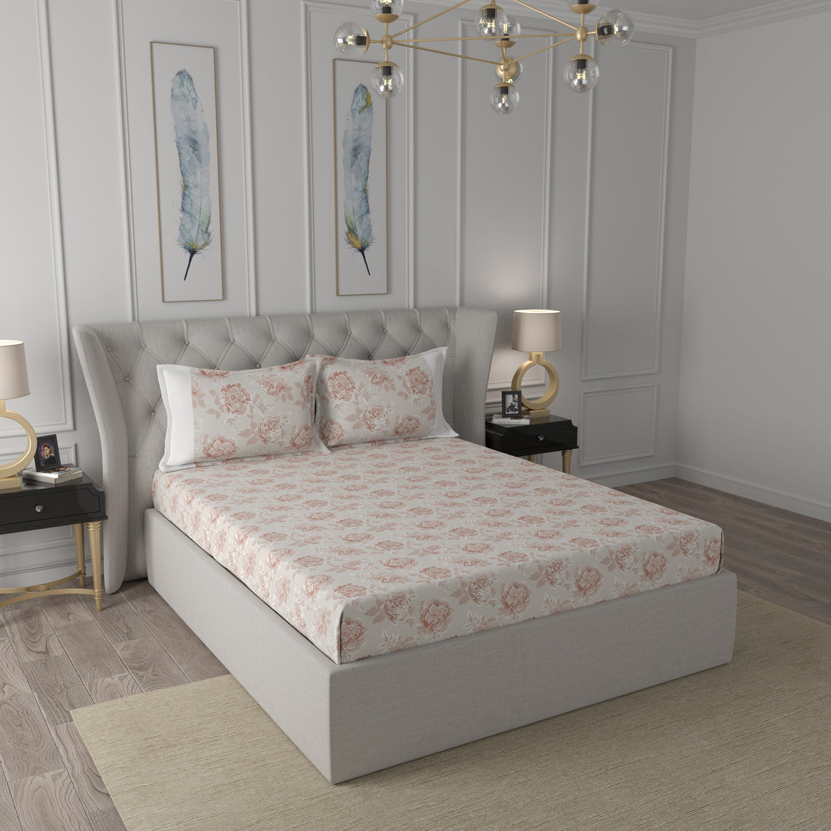 Tranquil Serenity Silvie 100%Cotton Printed Bed Sheet with Pillow Case Red