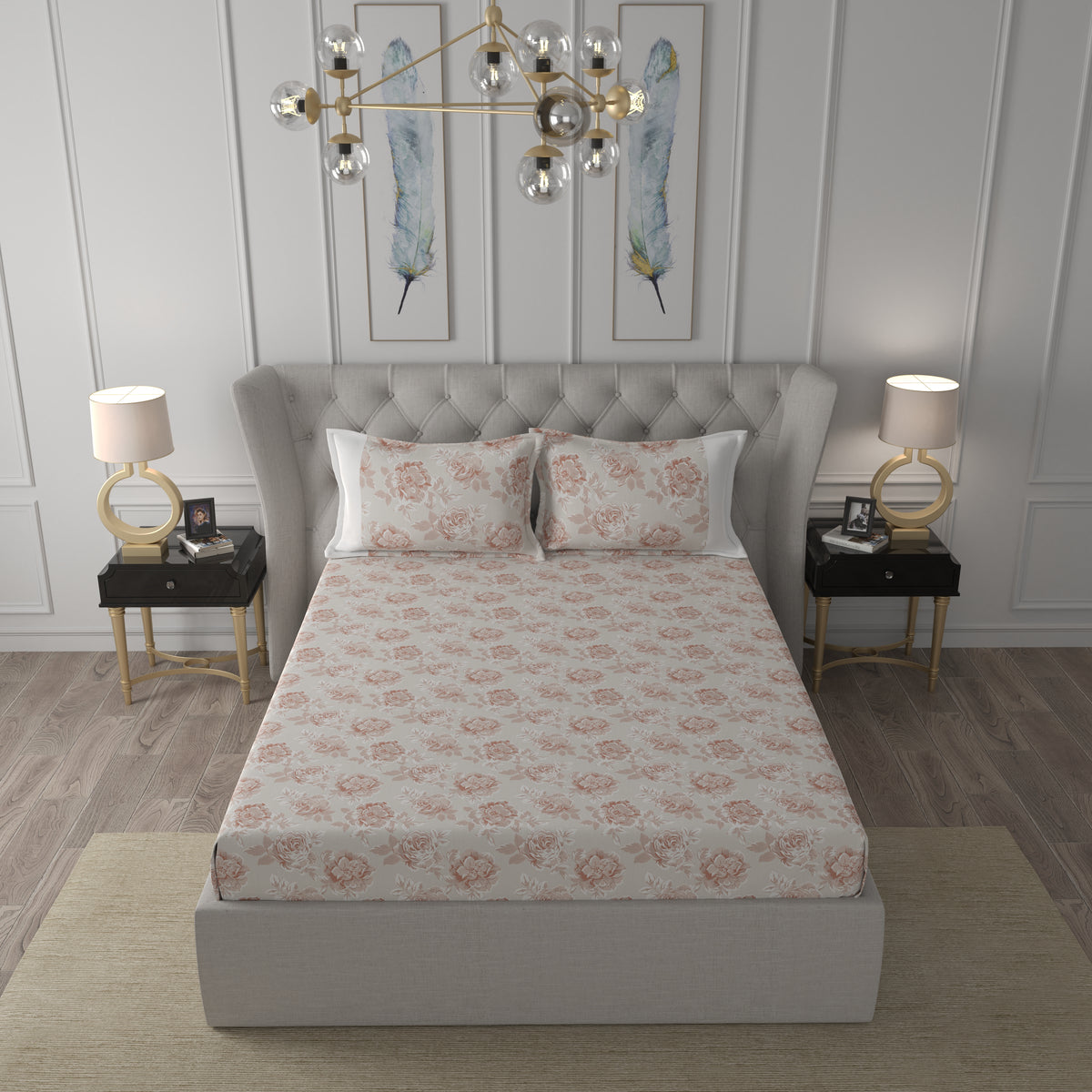 Tranquil Serenity Silvie 100%Cotton Printed Bed Sheet with Pillow Case Red