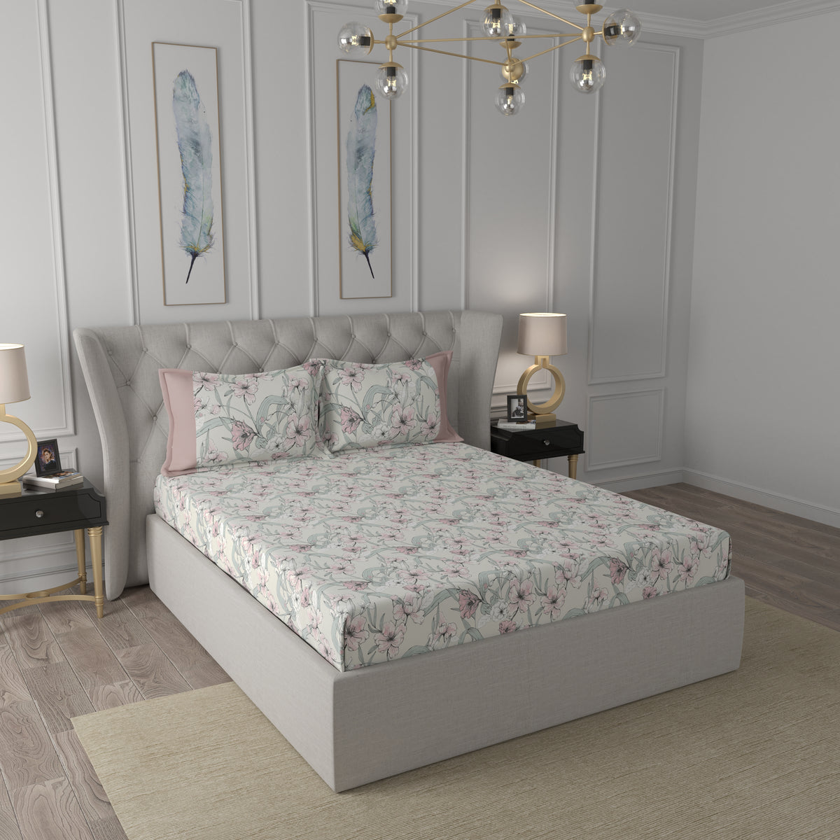 Tranquil Serenity Valencia 100%Cotton Printed Bed Sheet with Pillow Case Red