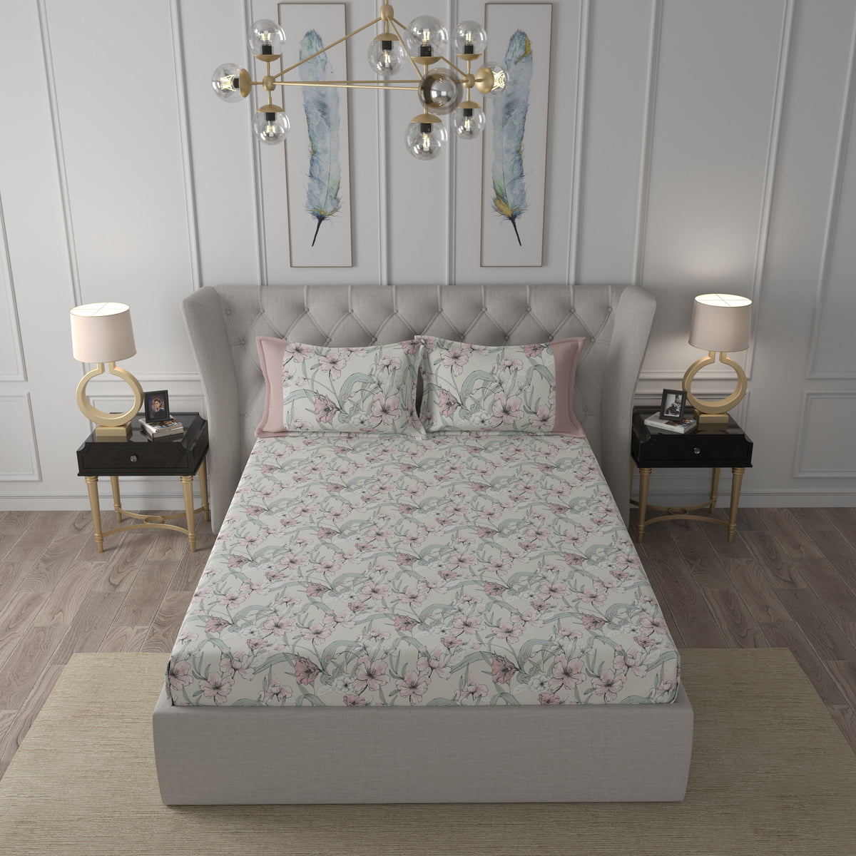 Tranquil Serenity Valencia 100%Cotton Printed Bed Sheet with Pillow Case Red