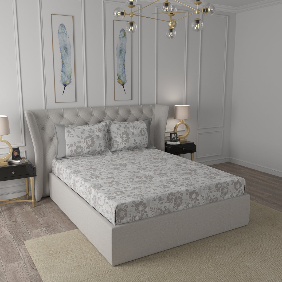 Tranquil Serenity Textured Floral 100%Cotton Printed Bed Sheet with Pillow Case Brown