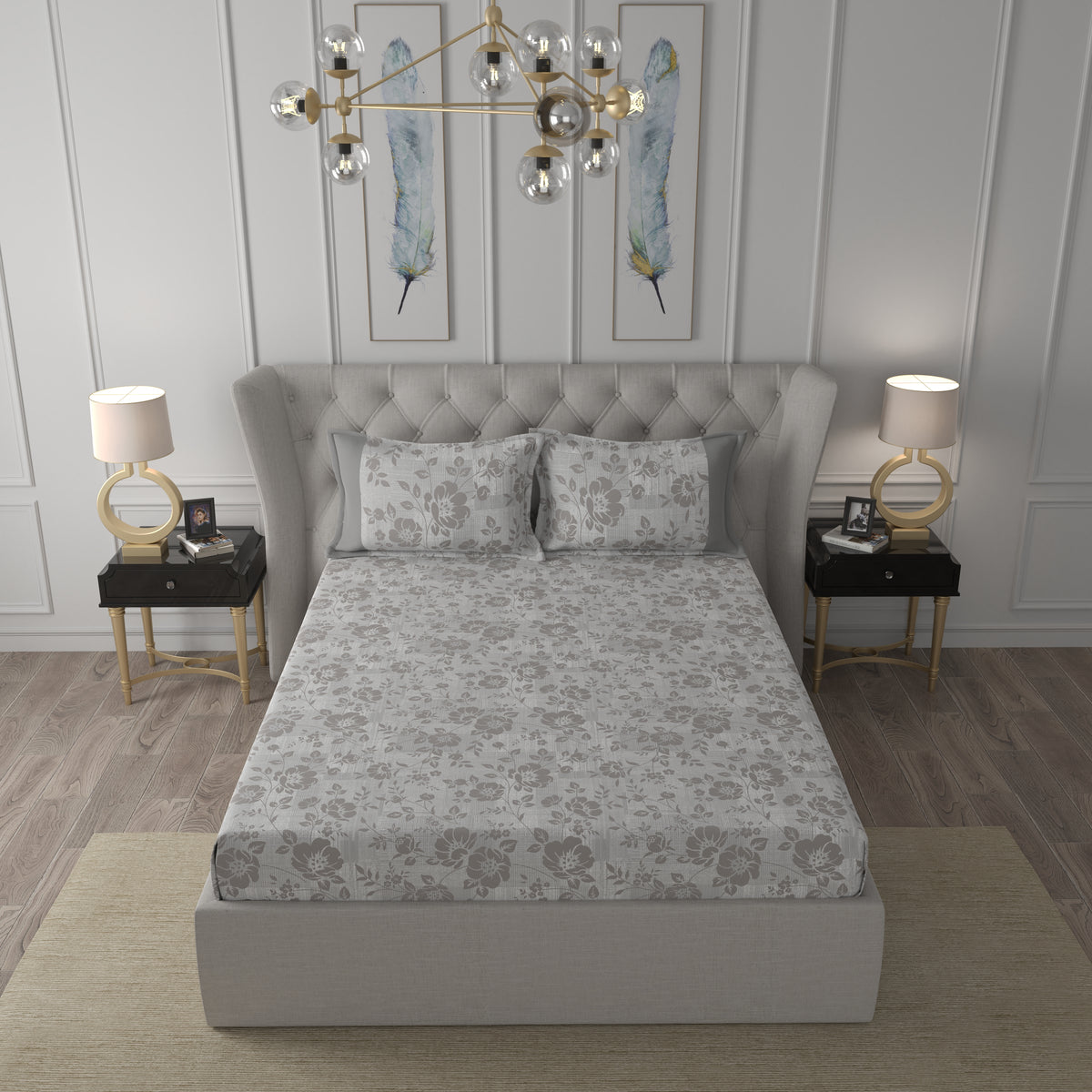 Tranquil Serenity Textured Floral 100%Cotton Printed Bed Sheet with Pillow Case Brown